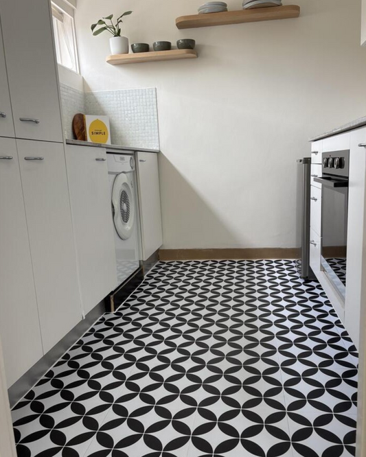 Vinyl Floor Stick on Tile - Black & White Star