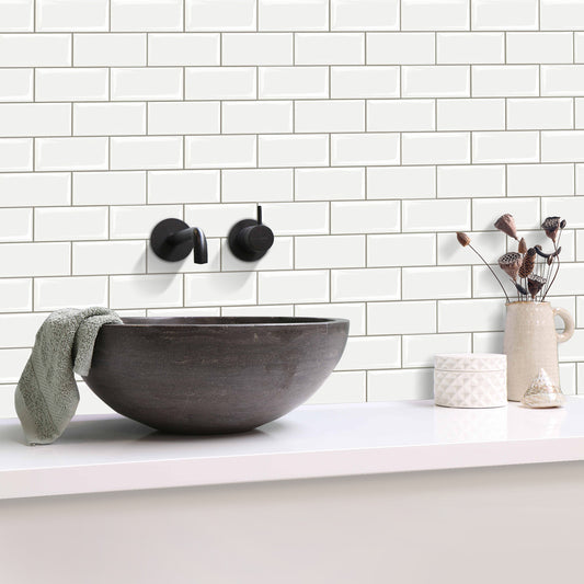 Subway Stick on Tile - White with Grey Grout