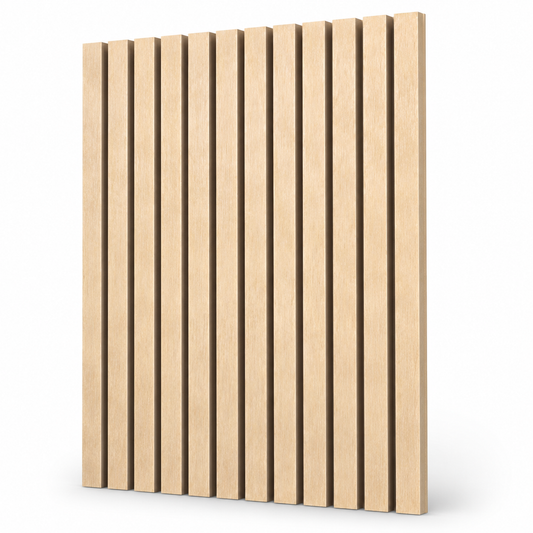 Wooden panel with horizontal slats on a white background