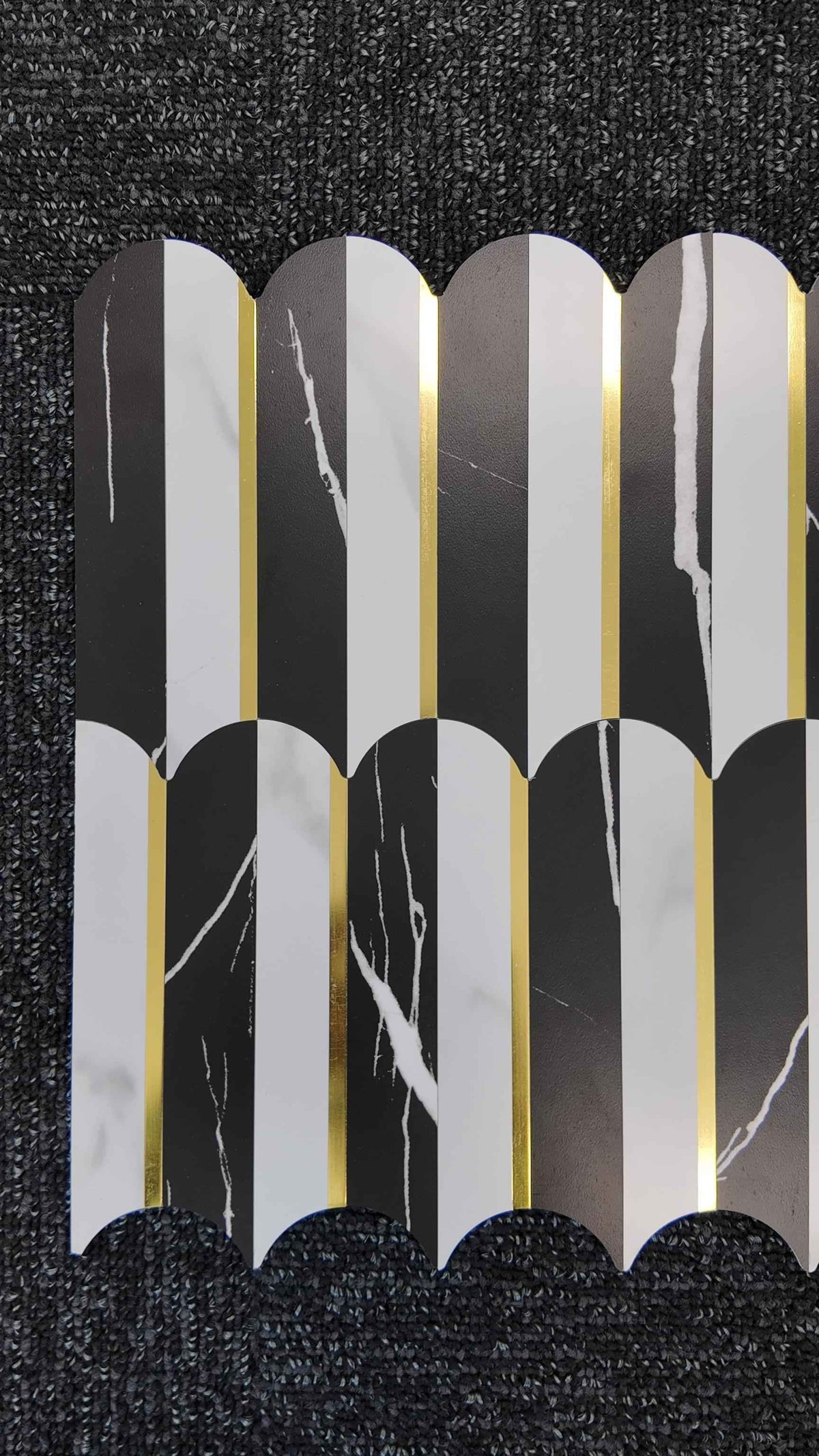 Black Marble Luxe Feather Stick on Composite Tile