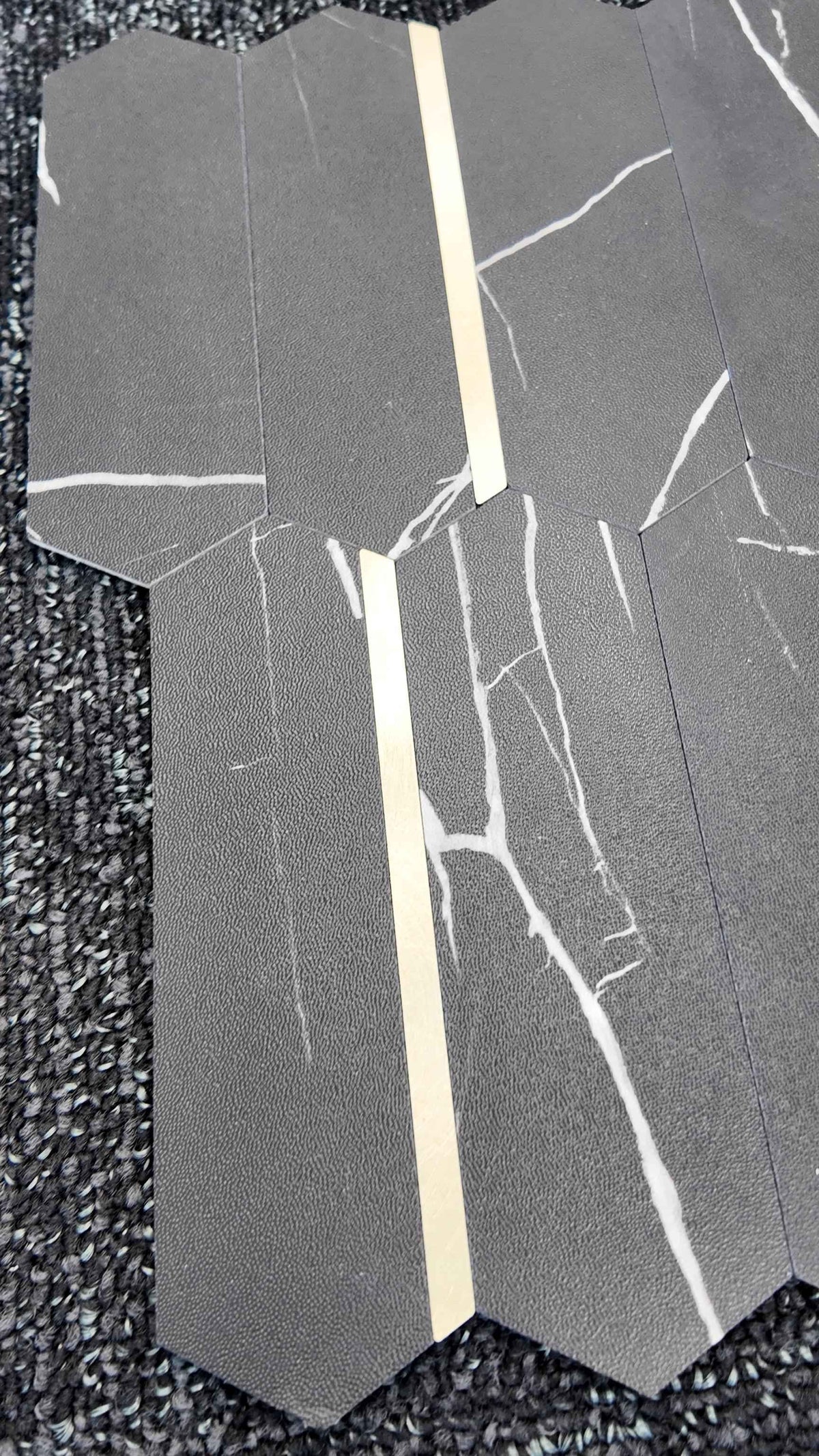 Black Marble & Gold Long Hexagon Stick on Composite Tile