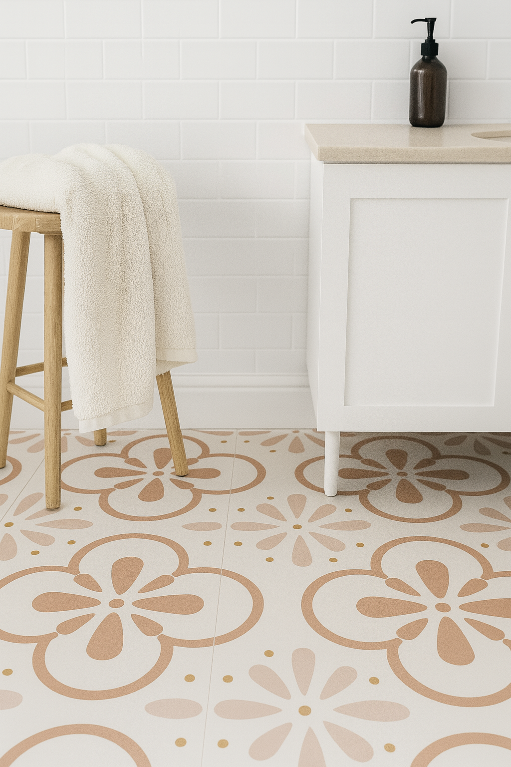Vinyl Floor Stick on Tile - Pink Flower