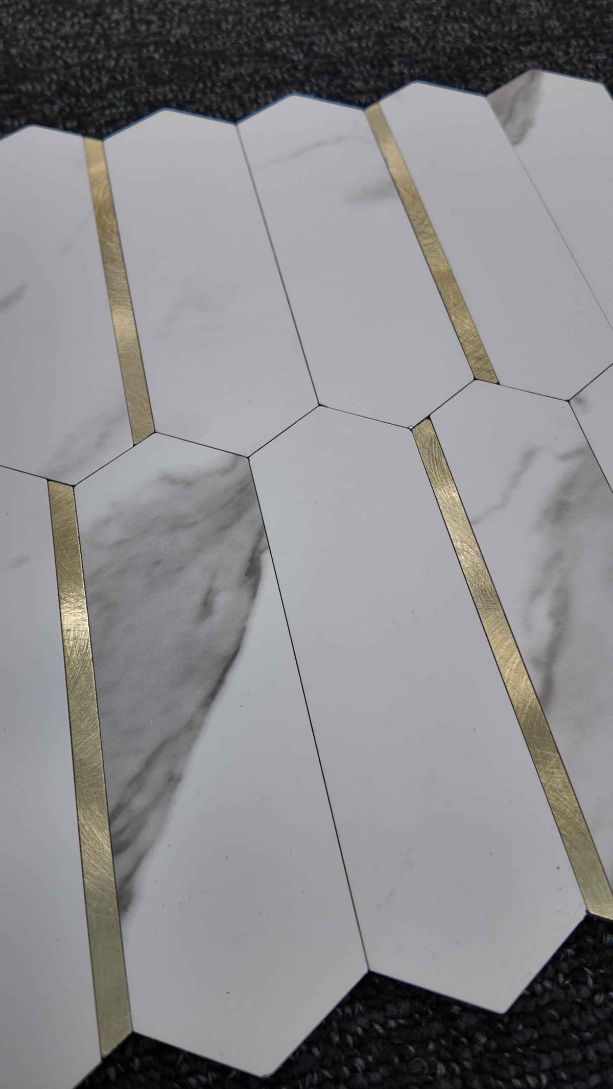 Grey Marble & Gold Long Hexagon Stick on Composite Tile