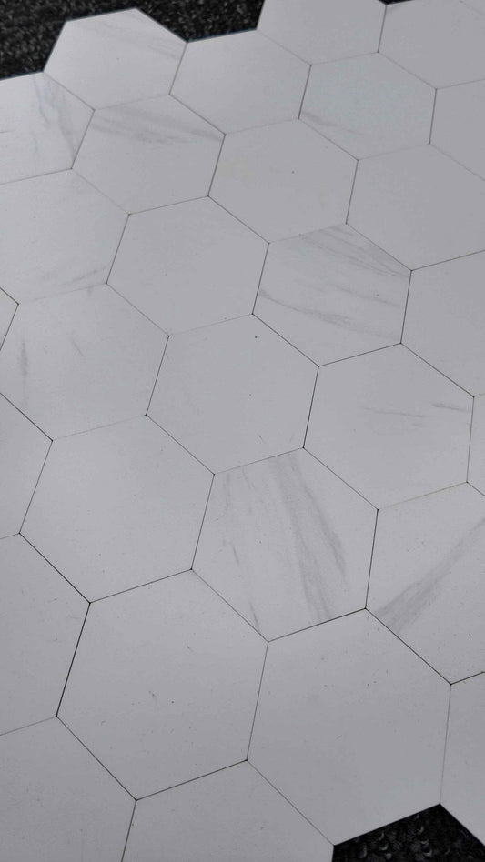 White Marble Hexagon Stick on Composite Tile