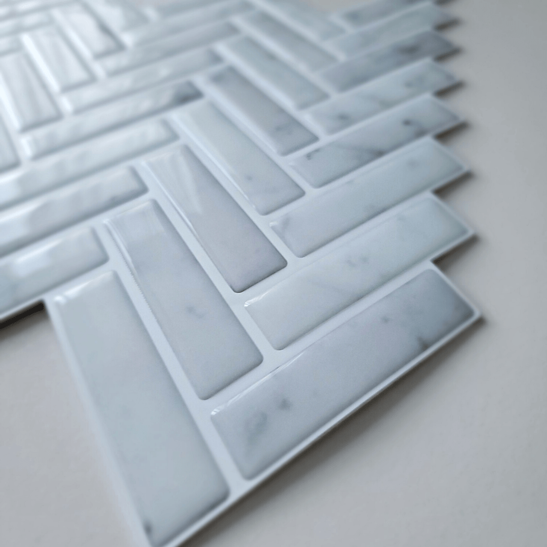 Herringbone Stick on Tile - Light Grey Marble - Stick on Tiles AustraliaStick on Tiles Australia