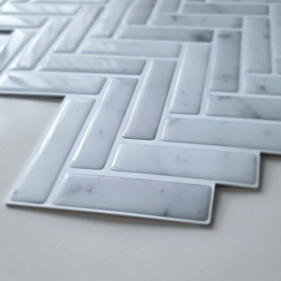 Herringbone Stick on Tile - Light Grey Marble - Stick on Tiles AustraliaStick on Tiles Australia