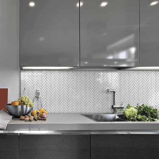 Herringbone Stick on Tile - White