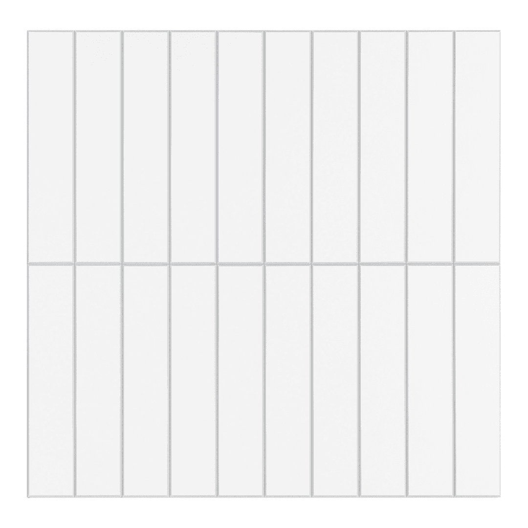 Kit Kat Stick on Composite Tile in Matte White featuring a sleek, modern design with vertical slats, ideal for easy wall upgrades.
