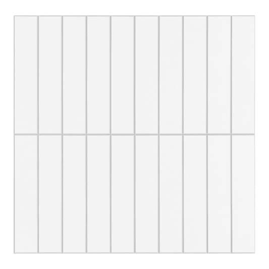 Kit Kat Stick on Composite Tile in Matte White featuring a sleek, modern design with vertical slats, ideal for easy wall upgrades.