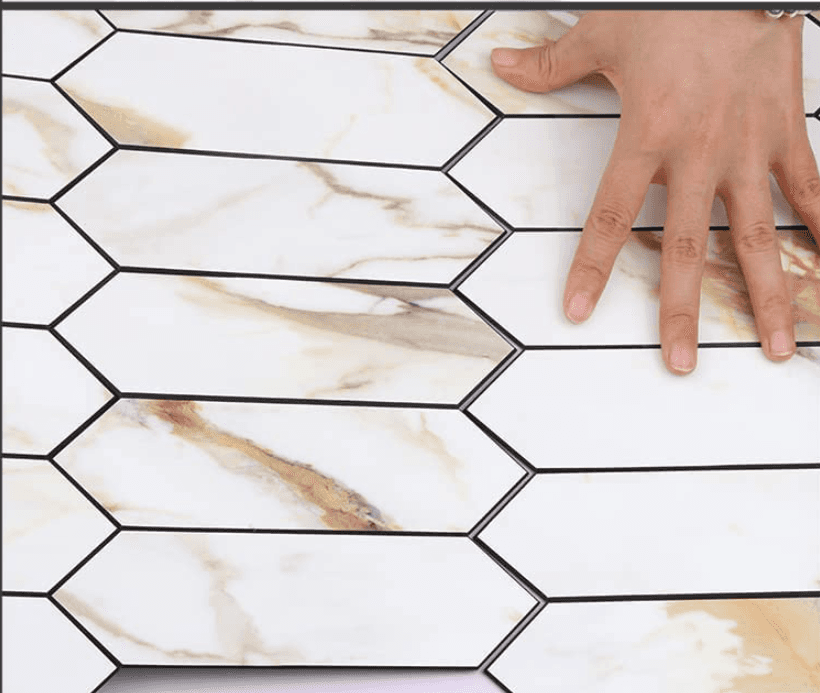Long Hexagon Stick on Composite Tile - Calacatta Marble