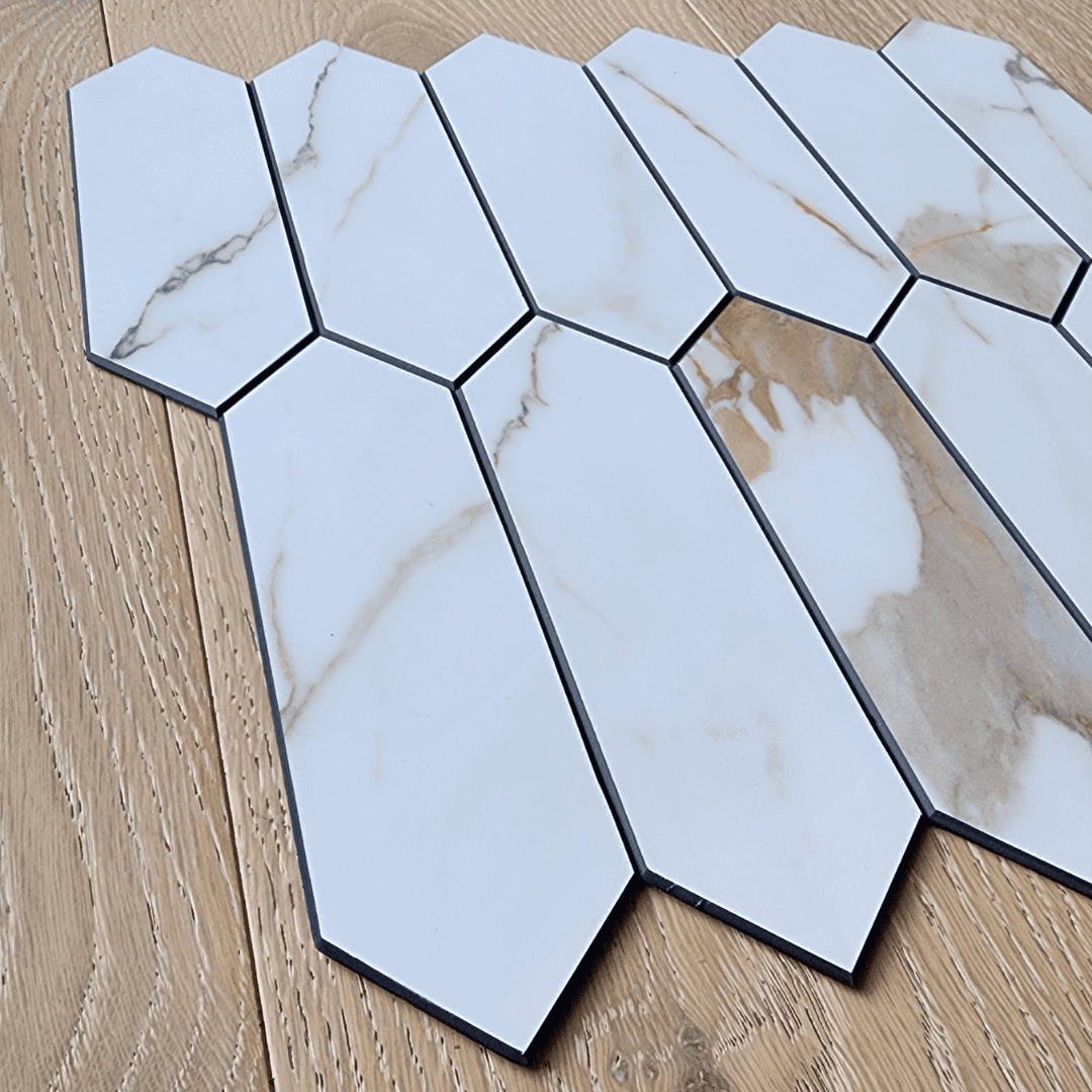Long Hexagon Stick on Composite Tile - Calacatta Marble