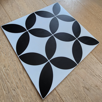 Vinyl Floor Stick on Tile - Black and White Star