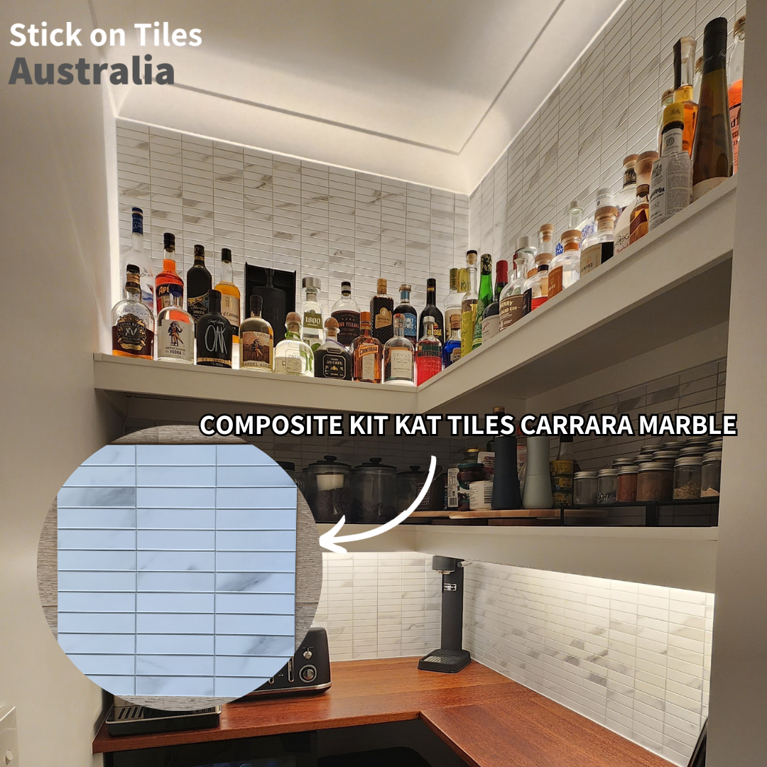 Kit Kat Stick on Composite Tile - Carrara Marble