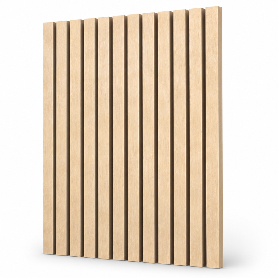 Wooden panel with horizontal slats on a white background
