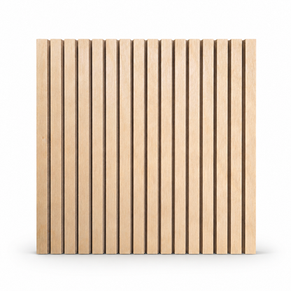 Wooden panel with vertical slats on a white background