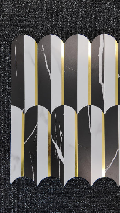Black Marble Luxe Feather Stick on Composite Tile
