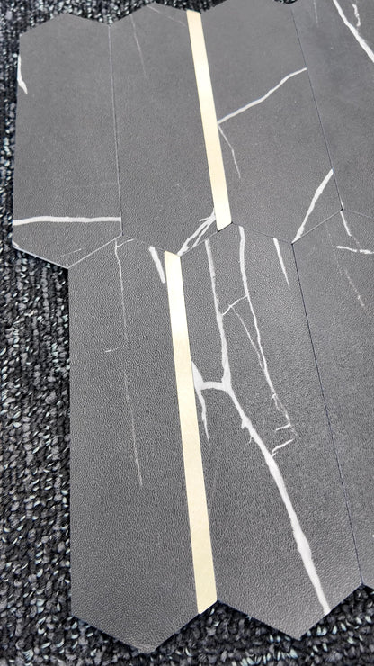 Black Marble & Gold Long Hexagon Stick on Composite Tile
