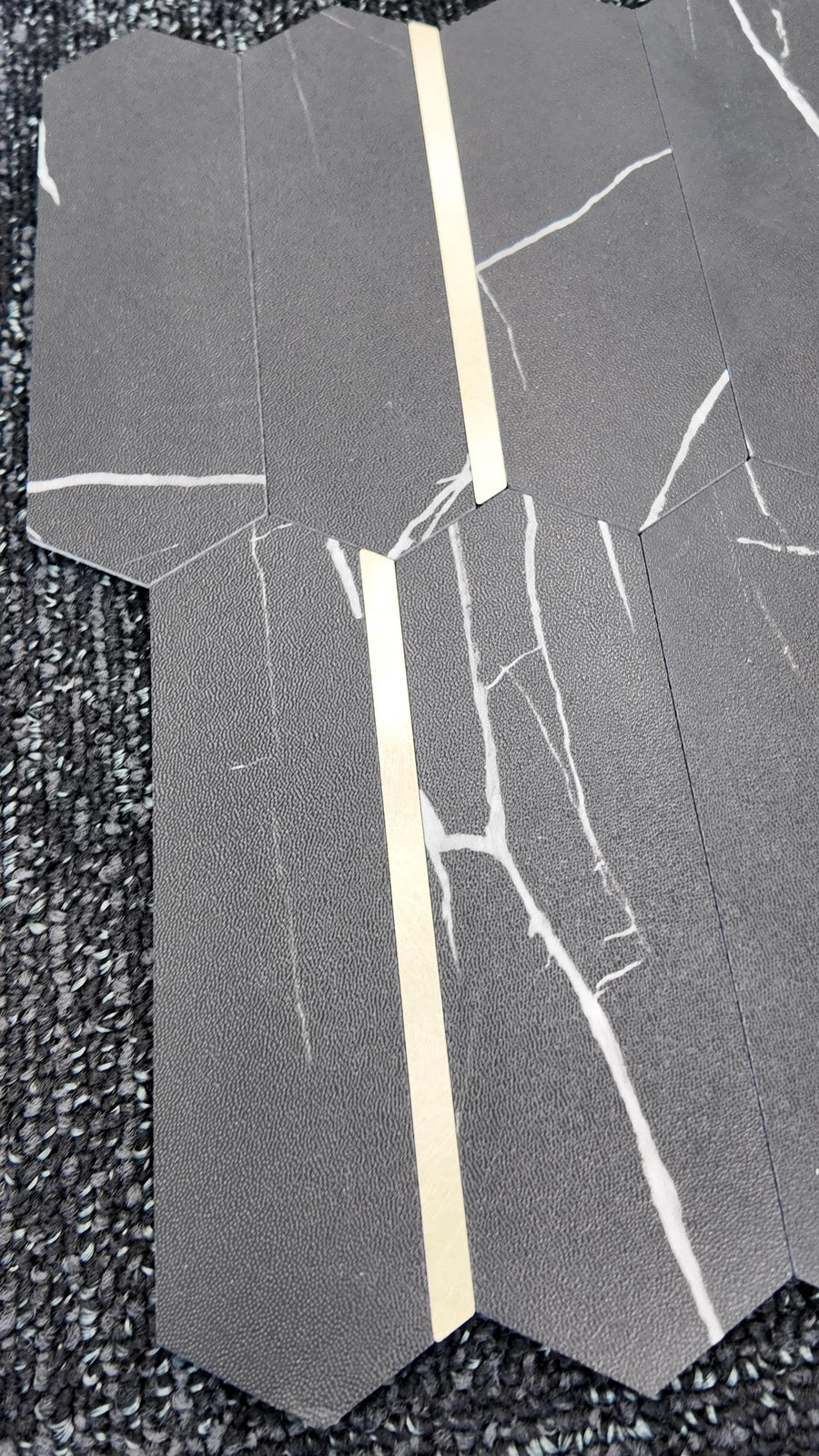 Black Marble & Gold Long Hexagon Stick on Composite Tile