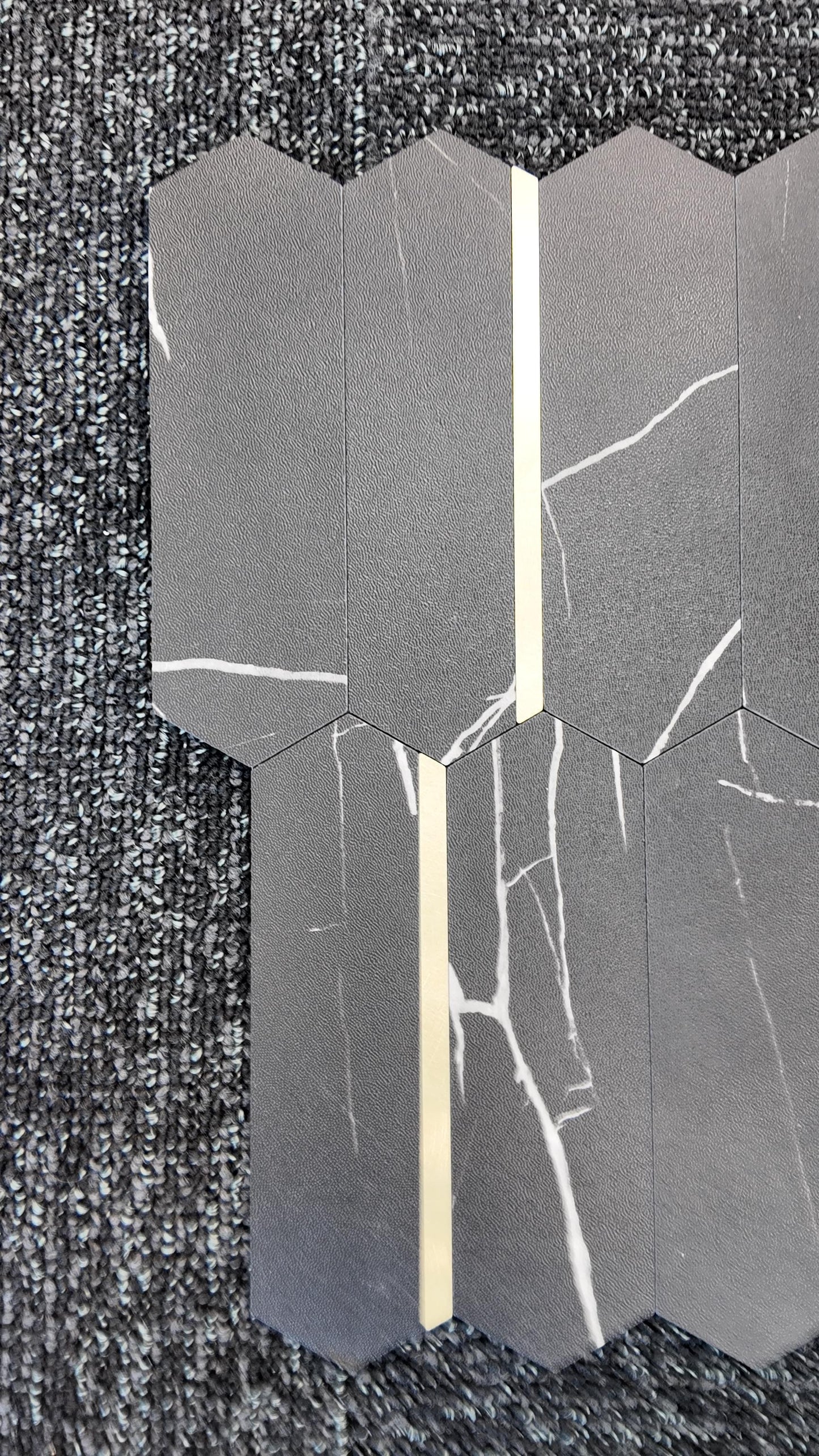 Black Marble & Gold Long Hexagon Stick on Composite Tile