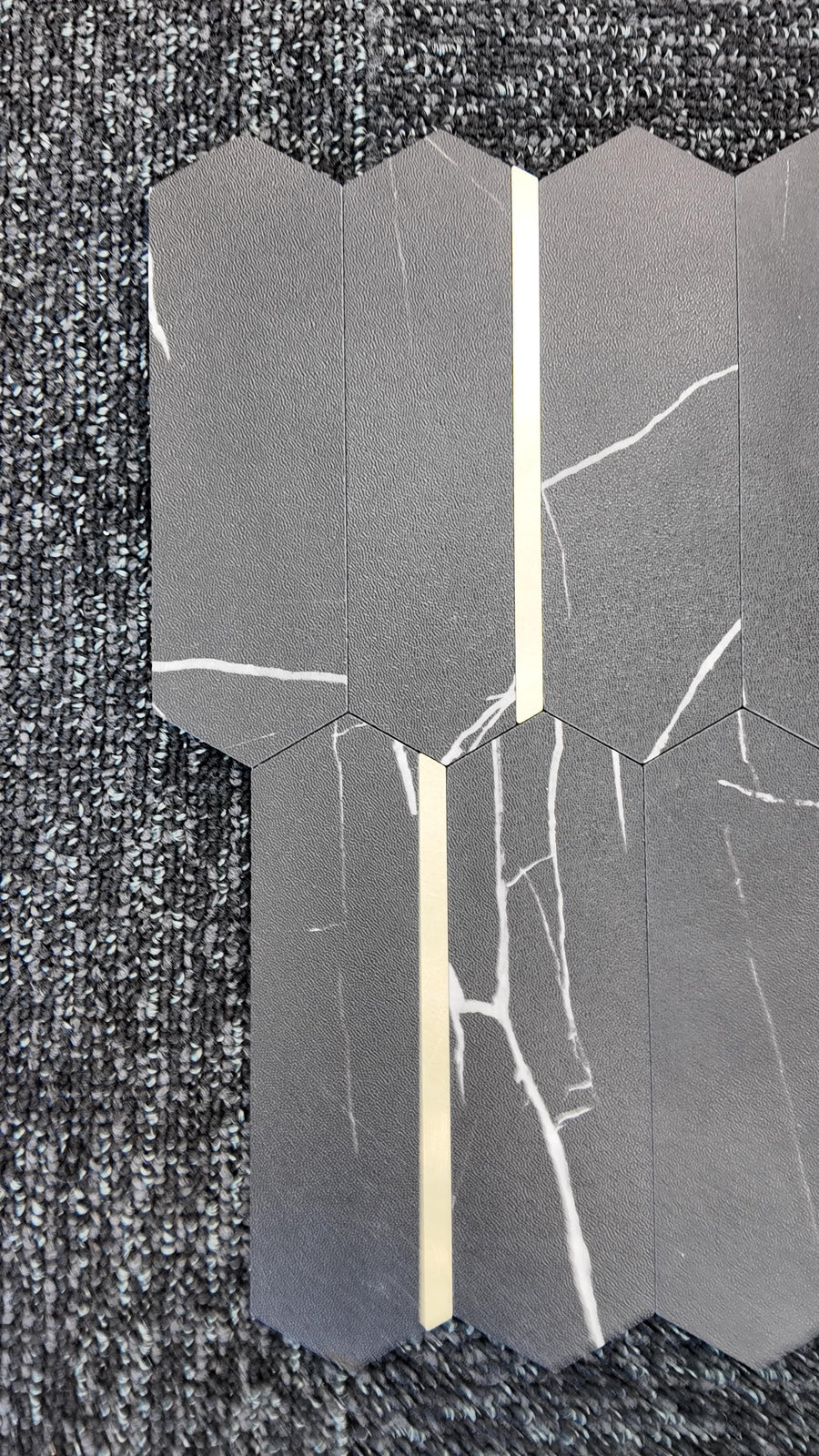 Black Marble & Gold Long Hexagon Stick on Composite Tile