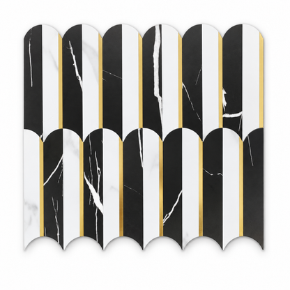 Black Marble Luxe Feather Stick on Composite Tile