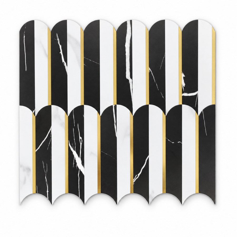 Black Marble Luxe Feather Stick on Composite Tile