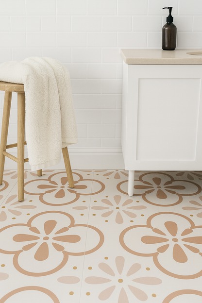 Vinyl Floor Stick on Tile - Pink Flower