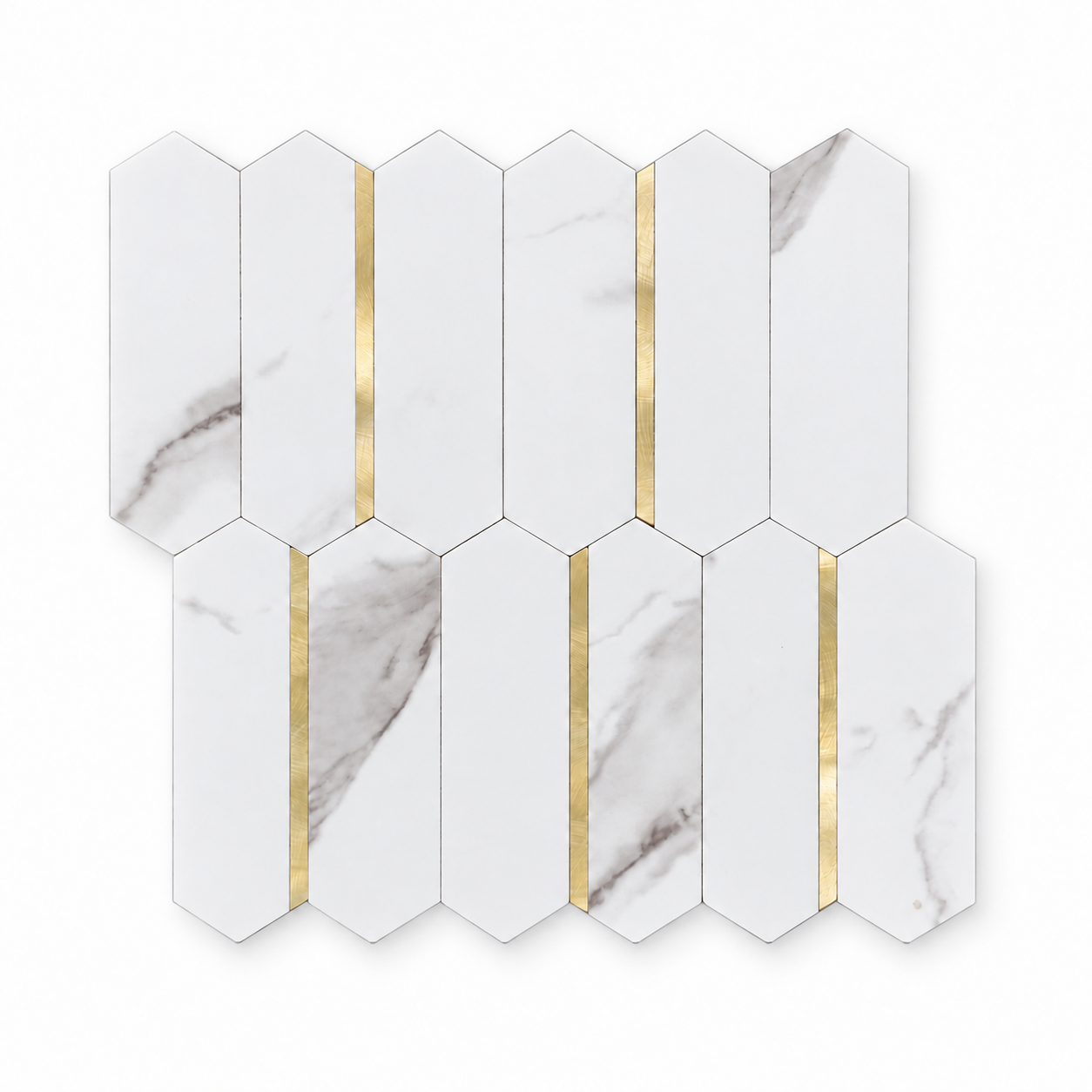 Grey Marble & Gold Long Hexagon Stick on Composite Tile