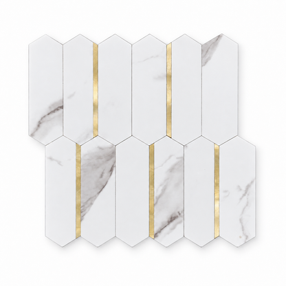 Grey Marble & Gold Long Hexagon Stick on Composite Tile
