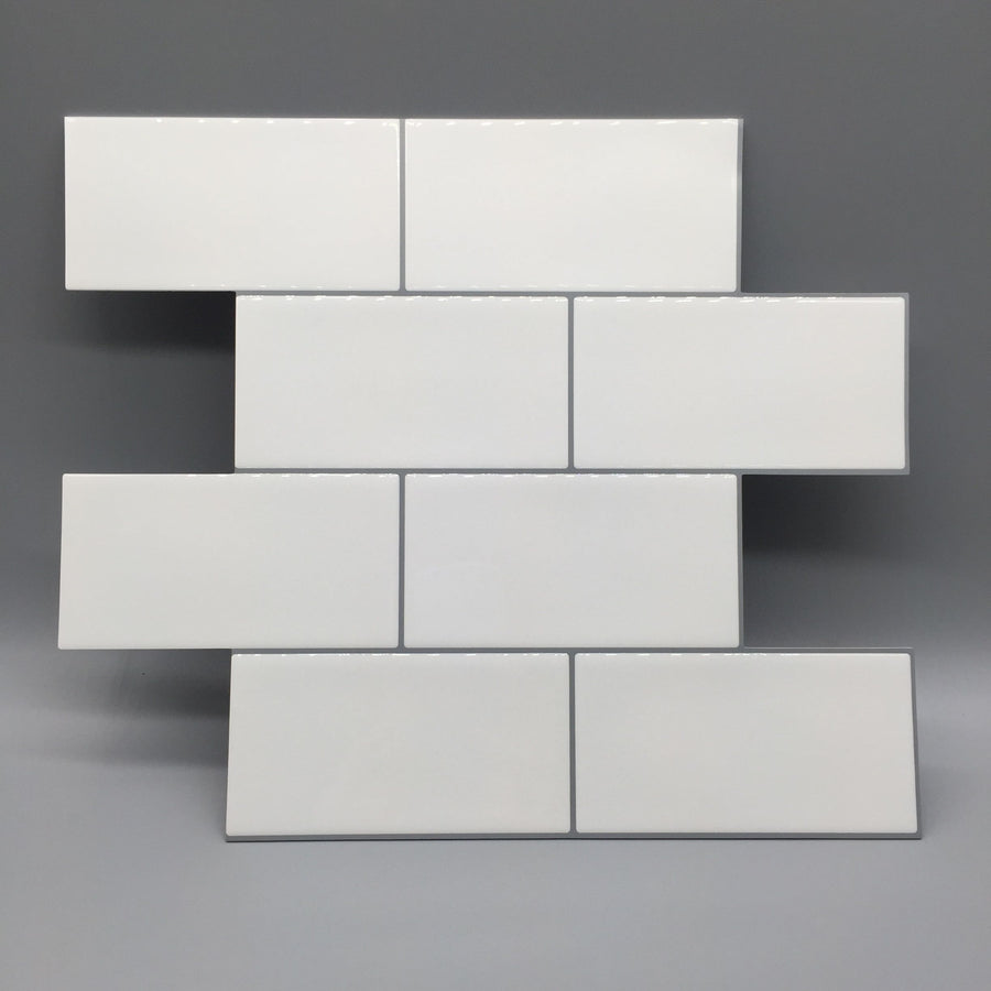Subway Stick on Tile - White with Grey Grout