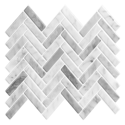Herringbone Stick on Tile - Light Grey Marble