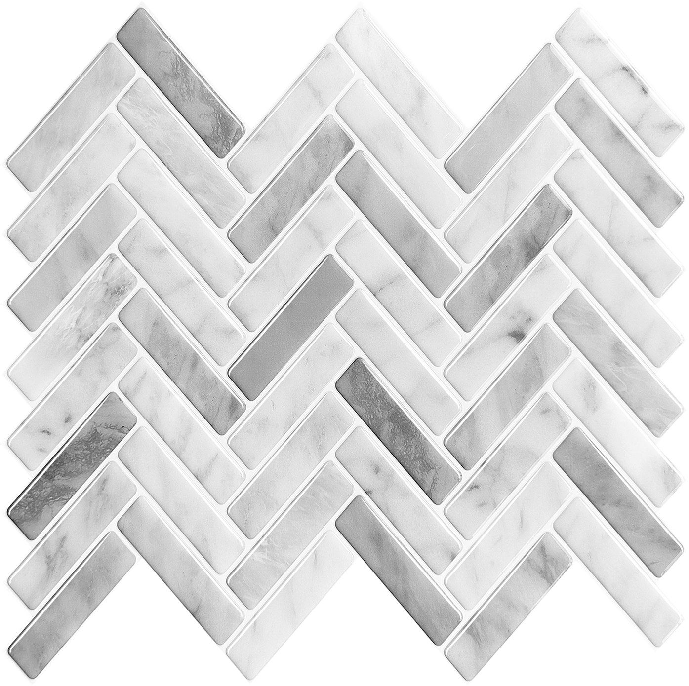 Herringbone Stick on Tile - Light Grey Marble