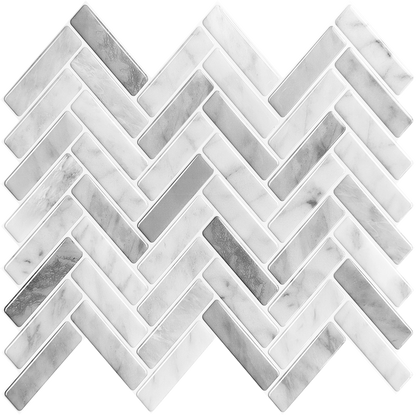Herringbone Stick on Tile - Light Grey Marble