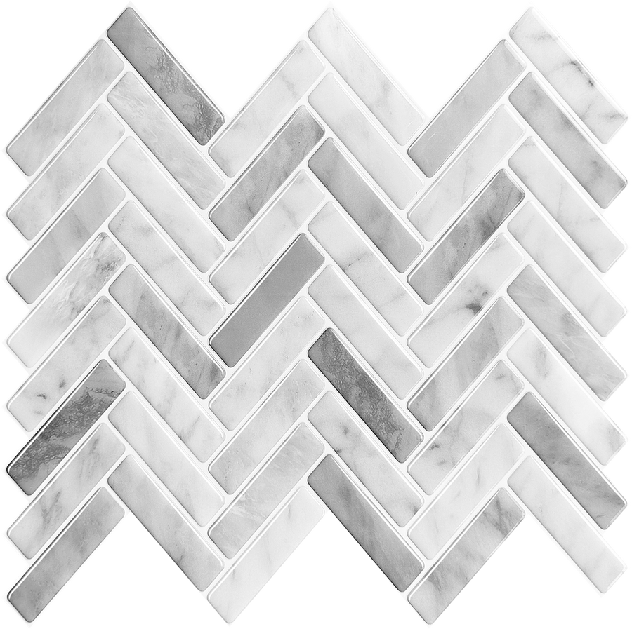 Herringbone Stick on Tile - Light Grey Marble