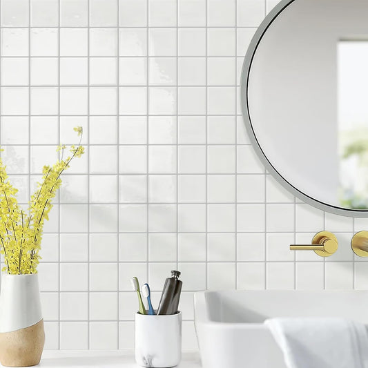 Square Stick on Tile - White with Grey Grout