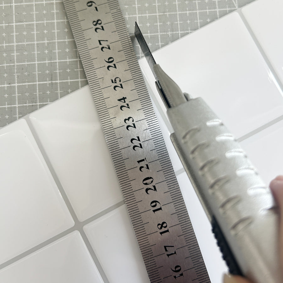 Square Stick on Tile - White with Grey Grout