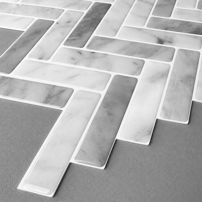 Herringbone Stick on Tile - Light Grey Marble