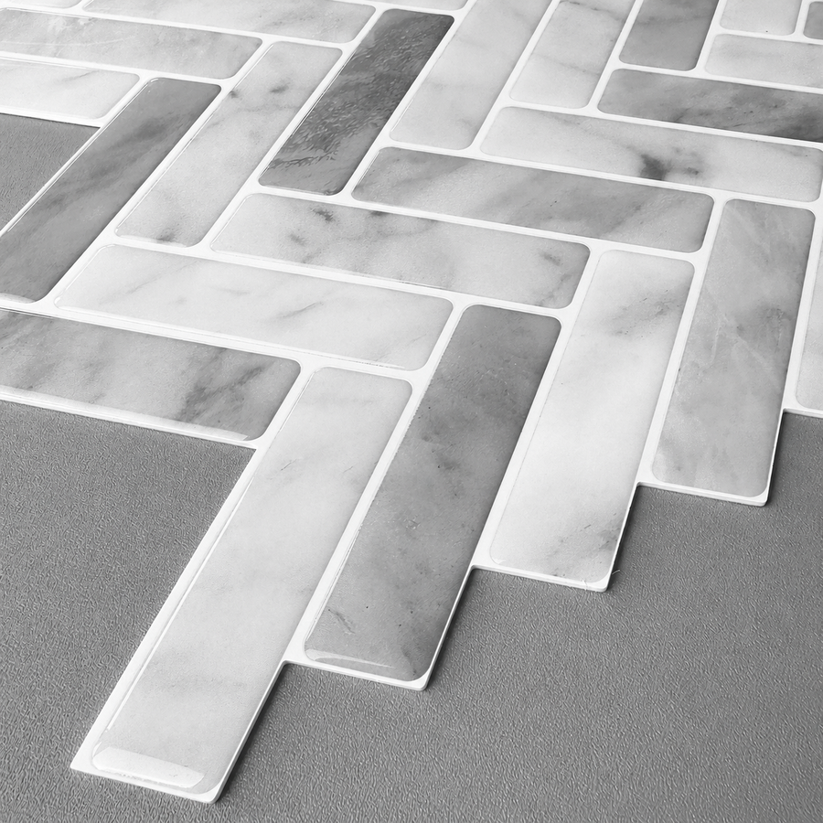 Herringbone Stick on Tile - Light Grey Marble