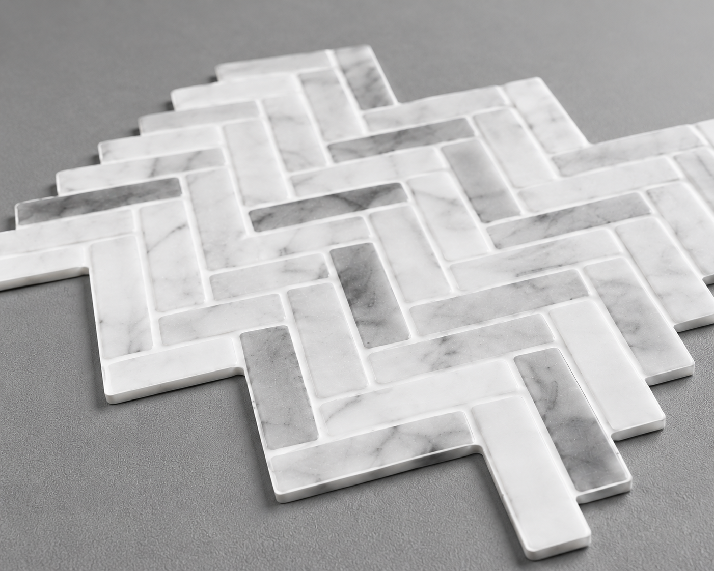 Herringbone Stick on Tile - Light Grey Marble