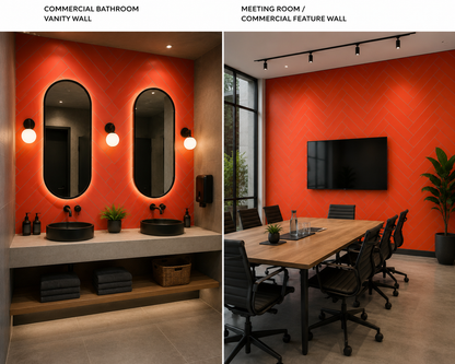Large Herringbone Stick on Composite Tile - Matte Orange