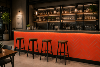 Large Herringbone Stick on Composite Tile - Matte Orange