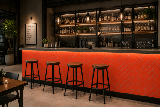 Large Herringbone Stick on Composite Tile - Matte Orange