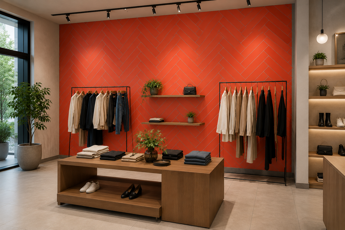 Large Herringbone Stick on Composite Tile - Matte Orange