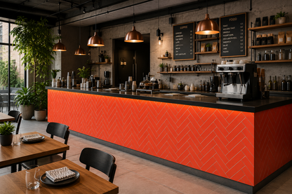 Large Herringbone Stick on Composite Tile - Matte Orange