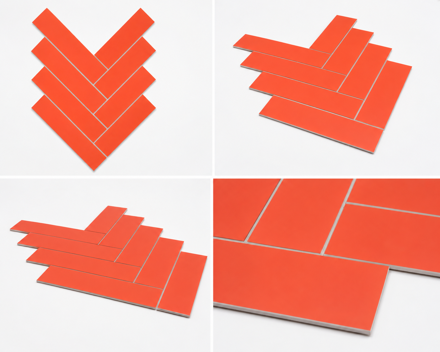 Large Herringbone Stick on Composite Tile - Matte Orange