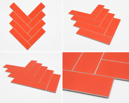 Large Herringbone Stick on Composite Tile - Matte Orange