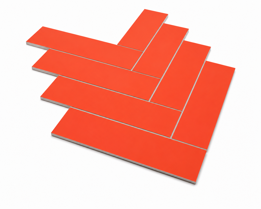 Large Herringbone Stick on Composite Tile - Matte Orange