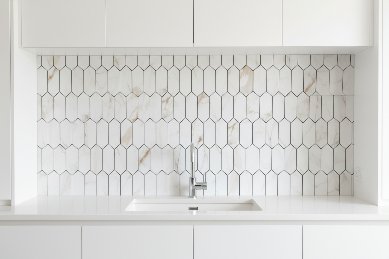 Long Hexagon Stick on Composite Tile - Calacatta Marble