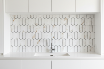 Long Hexagon Stick on Composite Tile - Calacatta Marble