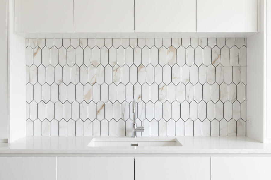 Long Hexagon Stick on Composite Tile - Calacatta Marble